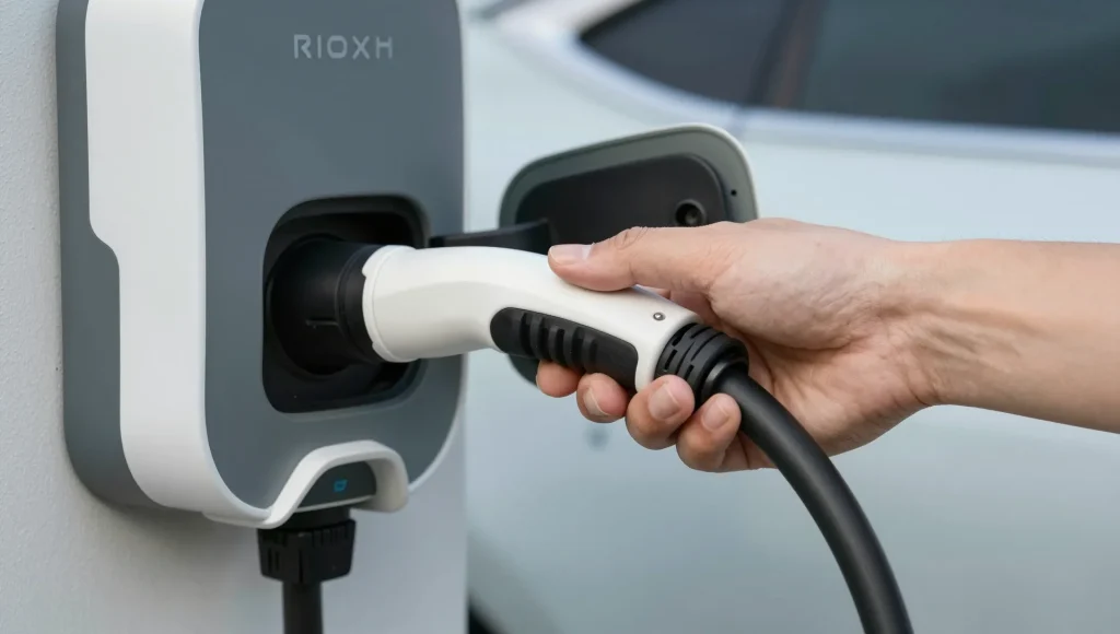 Ladevorgang eines Elektroautos an einer Wallbox.