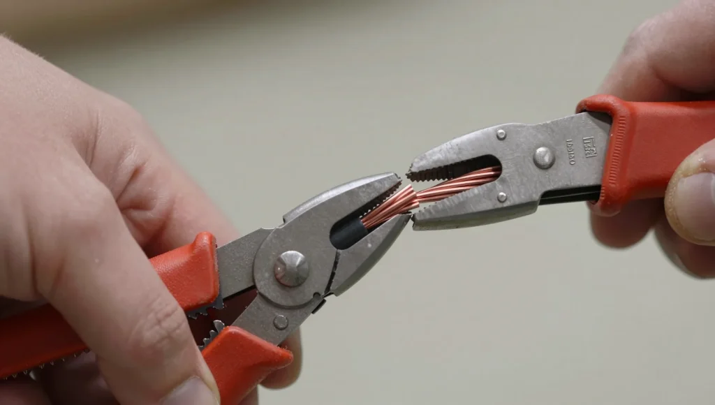 Abisoliertes Kabel vor dem Anschluss.