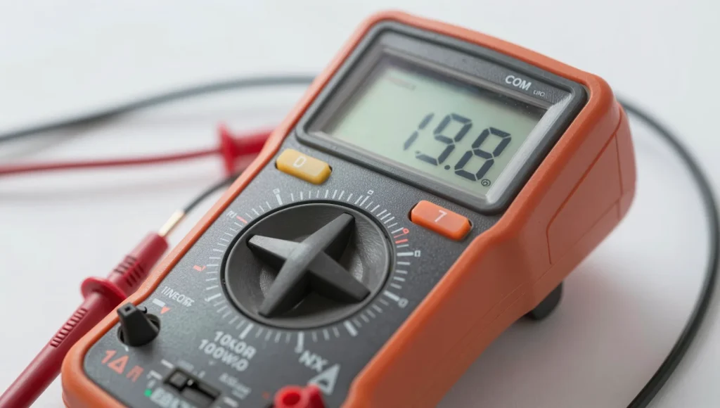 Spannungsmessung mit einem Multimeter im Rahmen einer Elektroprüfung.