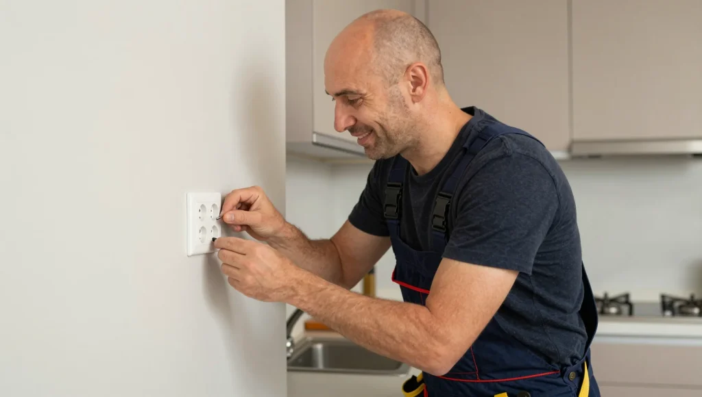 Montage einer neuen Steckdose durch eine Elektrofachkraft.