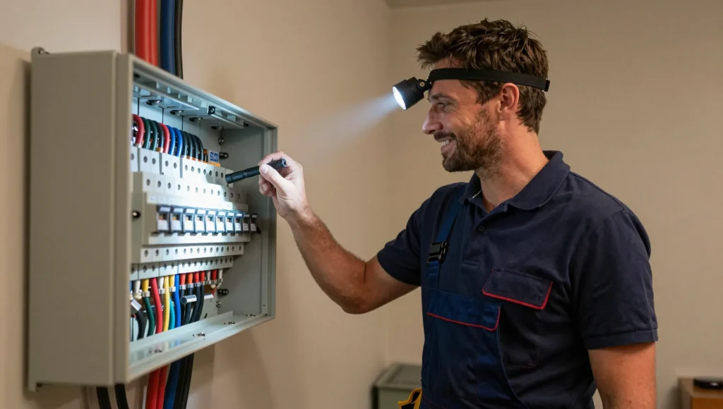 Fehlersuche am Sicherungskasten nach einem Stromausfall.