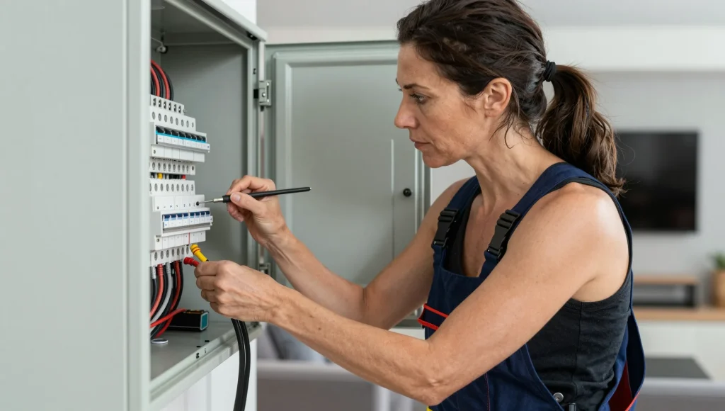 Verkabelung in einem Verteilerschrank während der Modernisierung.