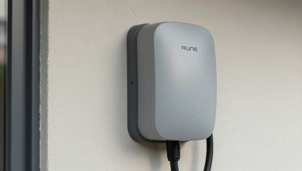 Detailaufnahme einer installierten Wallbox.